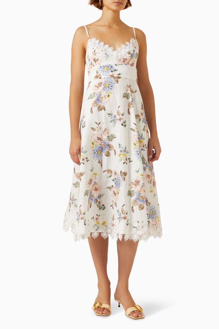 

Applique Picnic Dress in Linen, Blue
