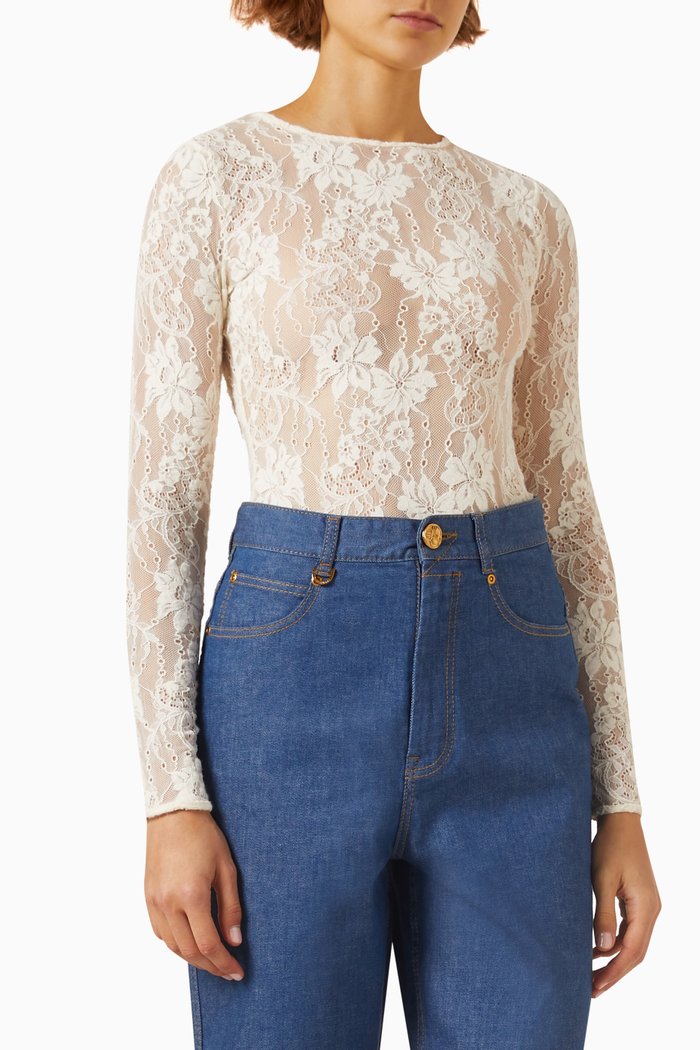 

Long-sleeve Bodysuit in Lace, Neutral