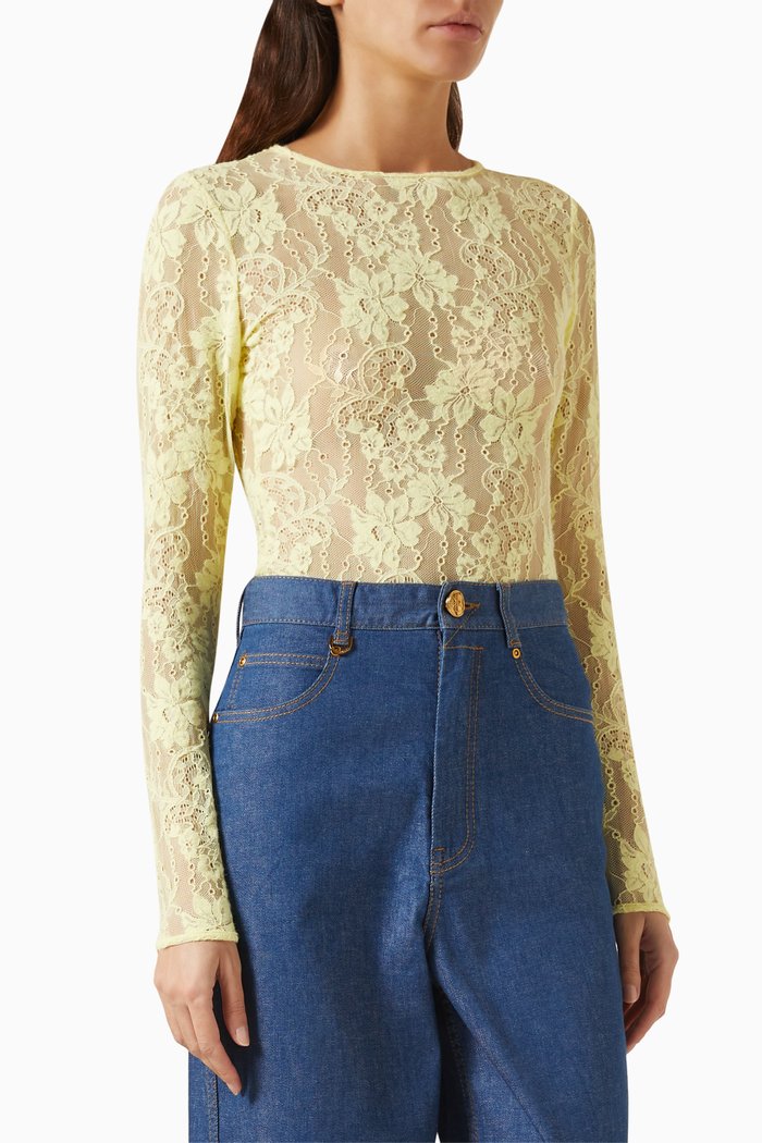 

Long-sleeve Bodysuit in Lace, Yellow