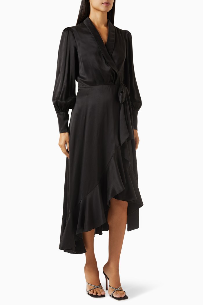 

Wrap Midi Dress in Silk, Black