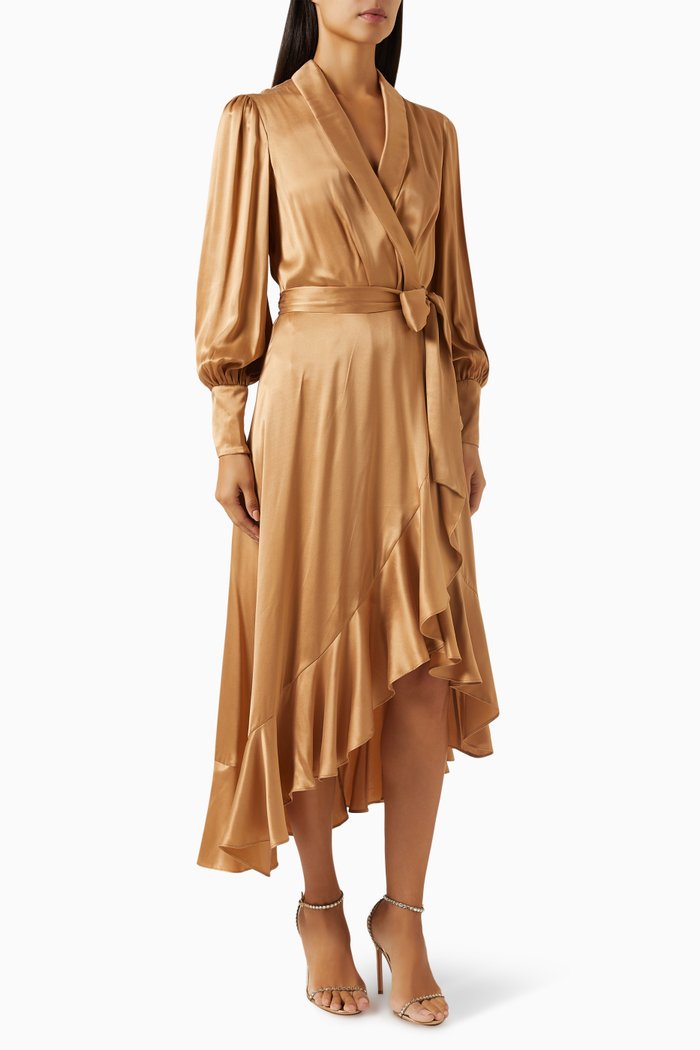 

Wrap Midi Dress in Silk, Brown