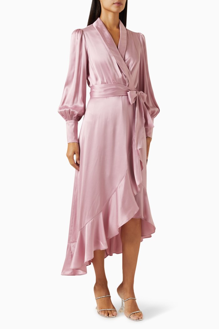 

Wrap Midi Dress in Silk, Pink