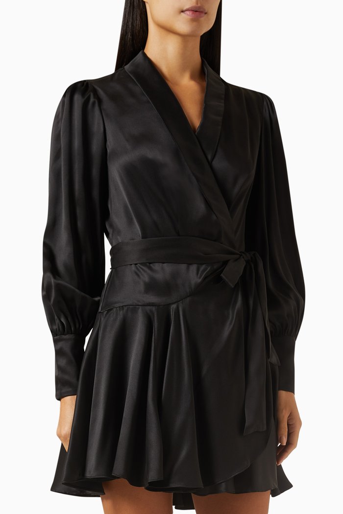 

Wrap Mini Dress in Silk, Black