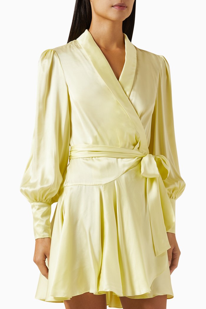 

Wrap Mini Dress in Silk, Yellow