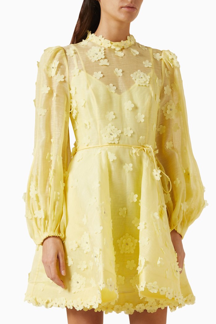 

Matchmaker Floral-applique Mini Dress in Silk-linen Organza, Yellow