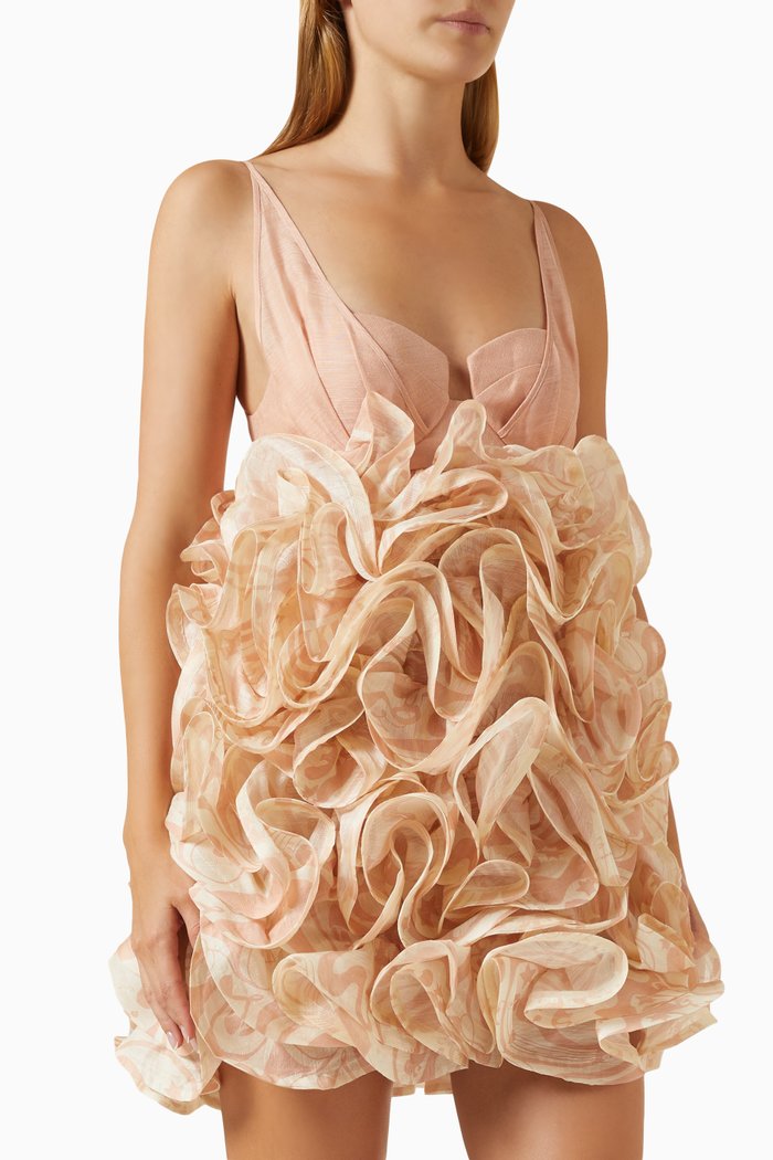 

Matchmaker Ruffle Mini Dress in Silk Linen Organza, Pink