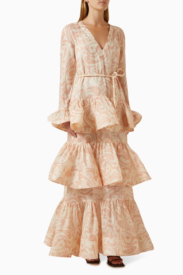 Matchmaker V-neck Gown in Silk Linen Organza, Pink