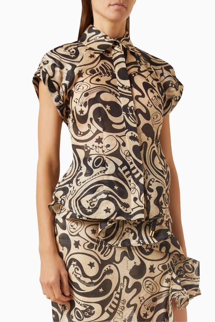 Matchmaker Fitted Blouse in Linen-silk Blend, Black