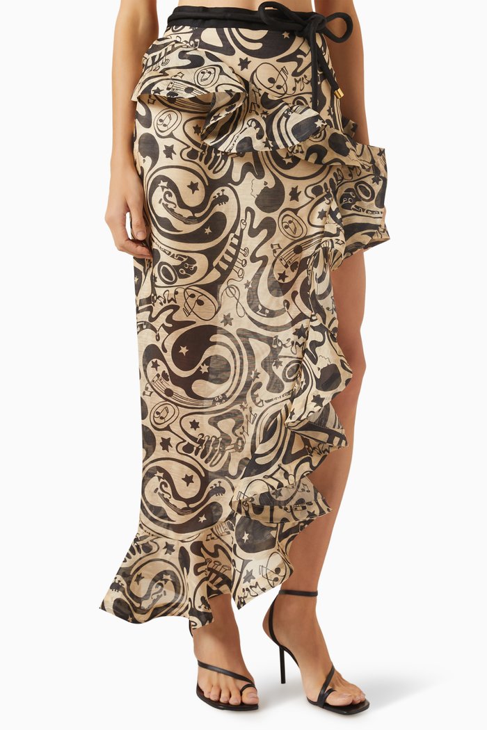 

Matchmaker Waterfall Skirt in Linen-silk Blend, Black