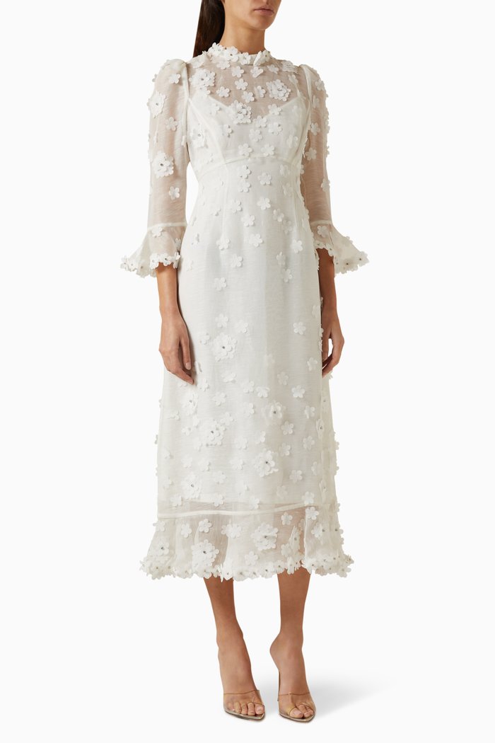 

Matchmaker Floral-applique Midi Dress in Silk-linen Organza, Neutral
