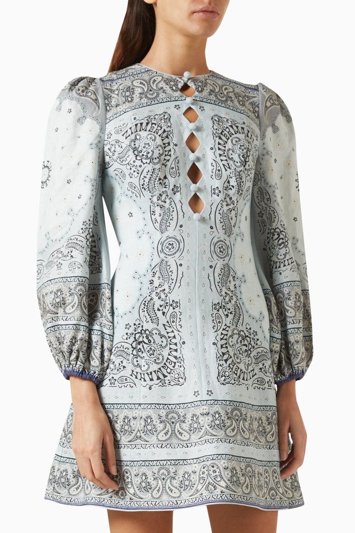 

Matchmaker Keyhole Mini Dress in Linen, Blue
