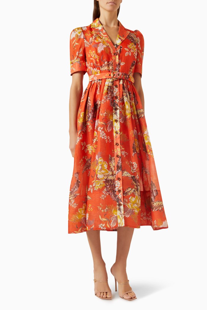 Matchmaker Midi Shirt Dress in Silk-linen Blend, Red