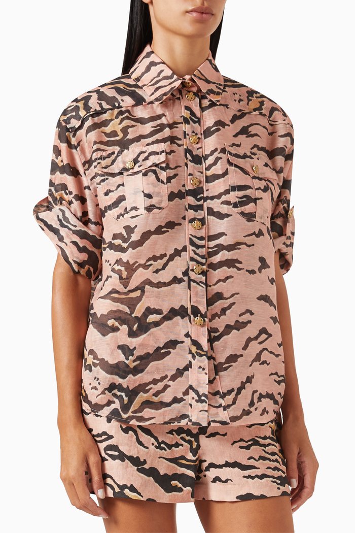 

Matchmaker Safari Shirt in Linen-blend, Pink