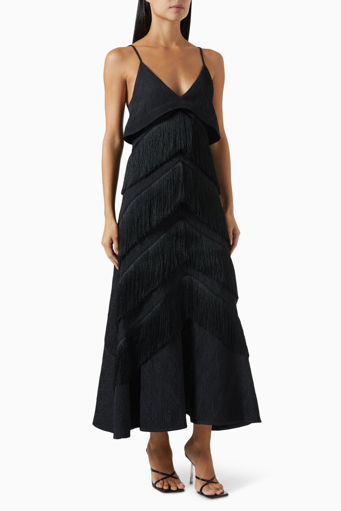 

Nadinee Fringe Tiered Dress, Black