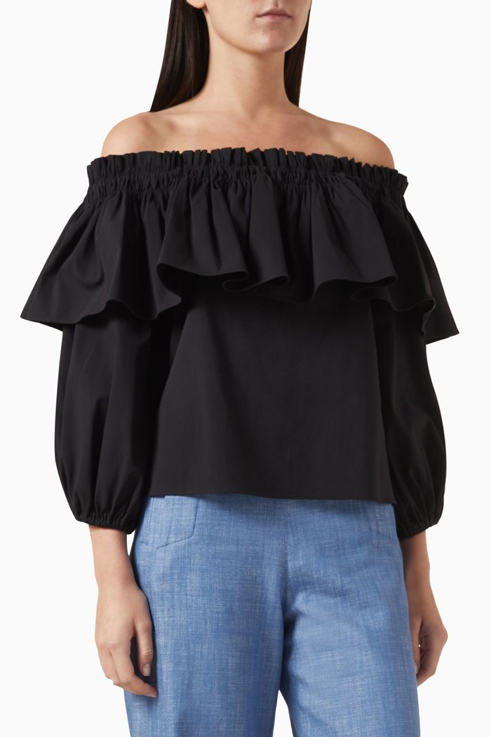 

Arosa Off-shoulder Top in Cotton Blend, Black