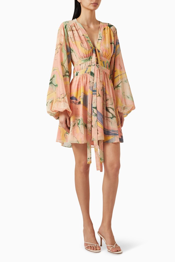

Tessie Floral-print Mini Dress in Chiffon, Yellow