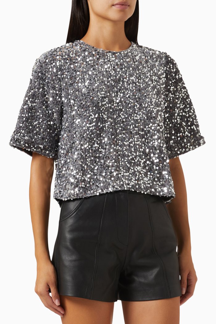 

Lequin Crop Top in Sequin, Silver