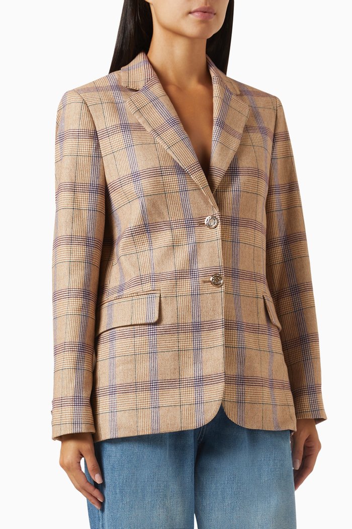 

Checked Suit Jacket in Wool-blend, Neutral