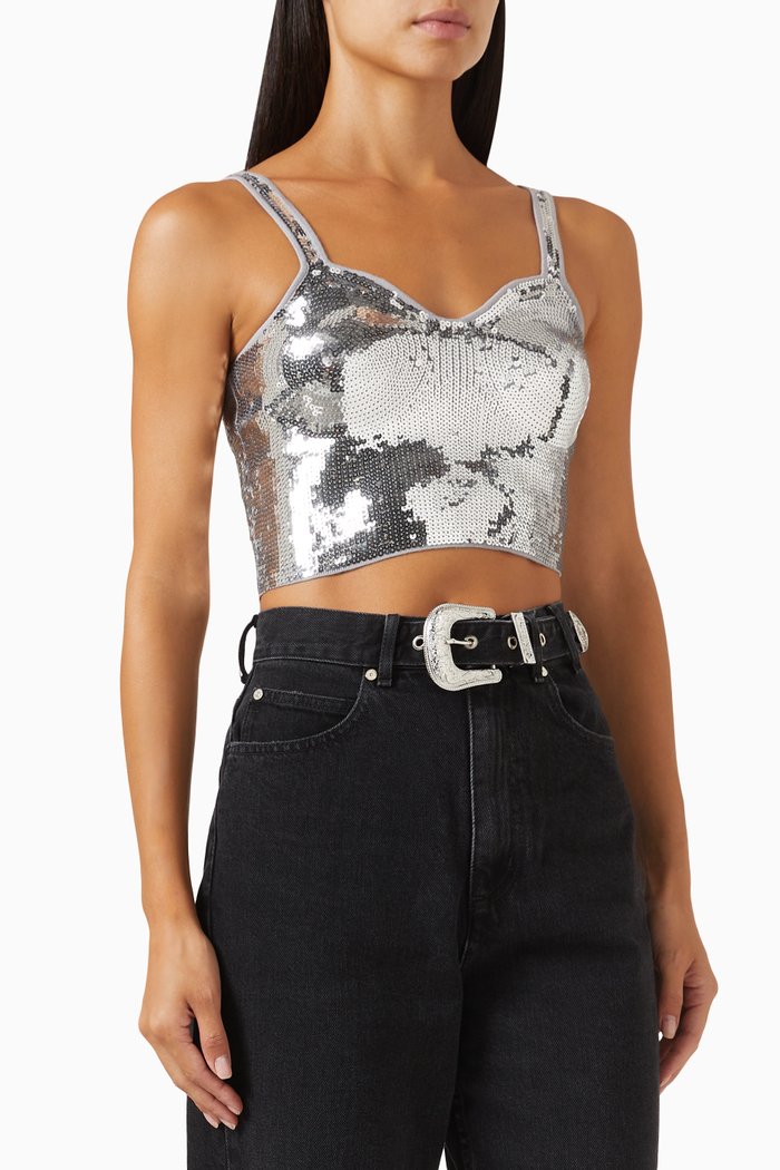 

Silven Sequin Bralette in Viscose, Silver