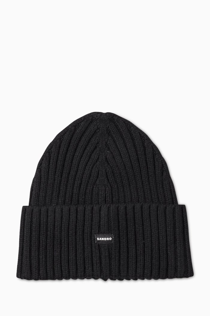 

Ribbed Beanie in Wool-blend, Black