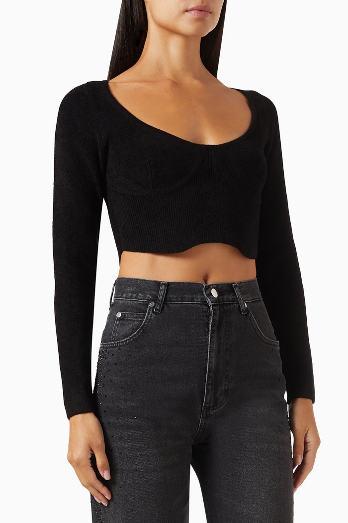 

Yaniv Crop Knit Sweater in Velvet, Black