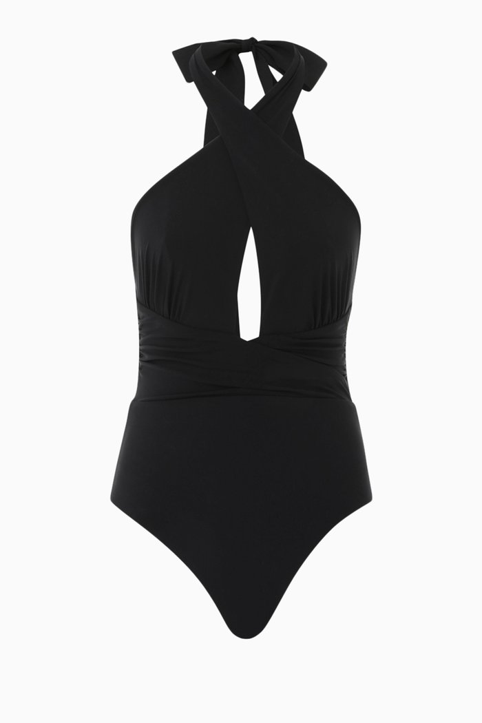 

Alight Wrap Halter One-piece Swimsuit in Lycra, Black