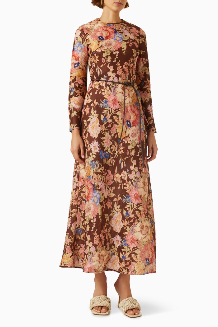 August Bias Maxi Dress in Linen, Brown