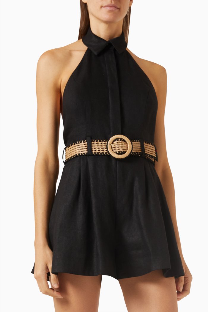 

August Halterneck Playsuit in Linen, Black