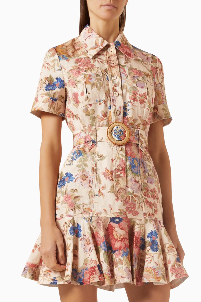 

August Belted Mini Dress in Linen, Neutral