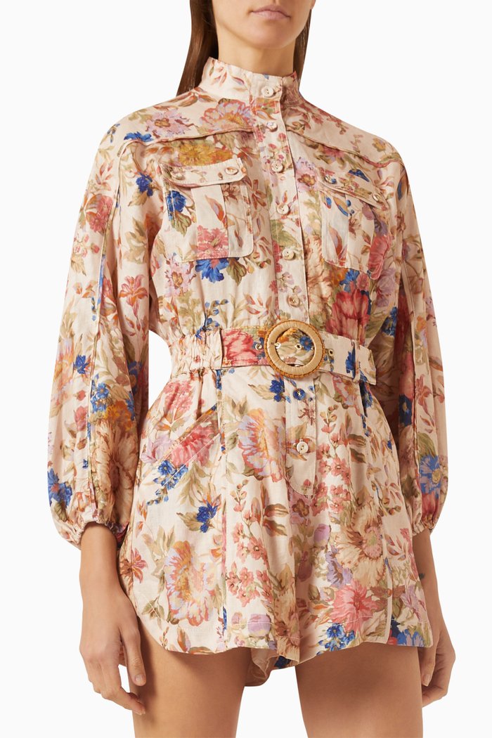 

August Panelled Playsuit in Linen, Neutral