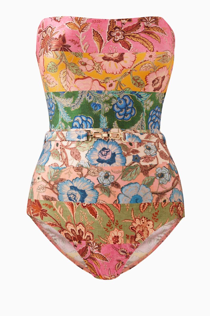 

Junie Placement Bandeau One-piece Swimsuit in Lycra, Multicolour