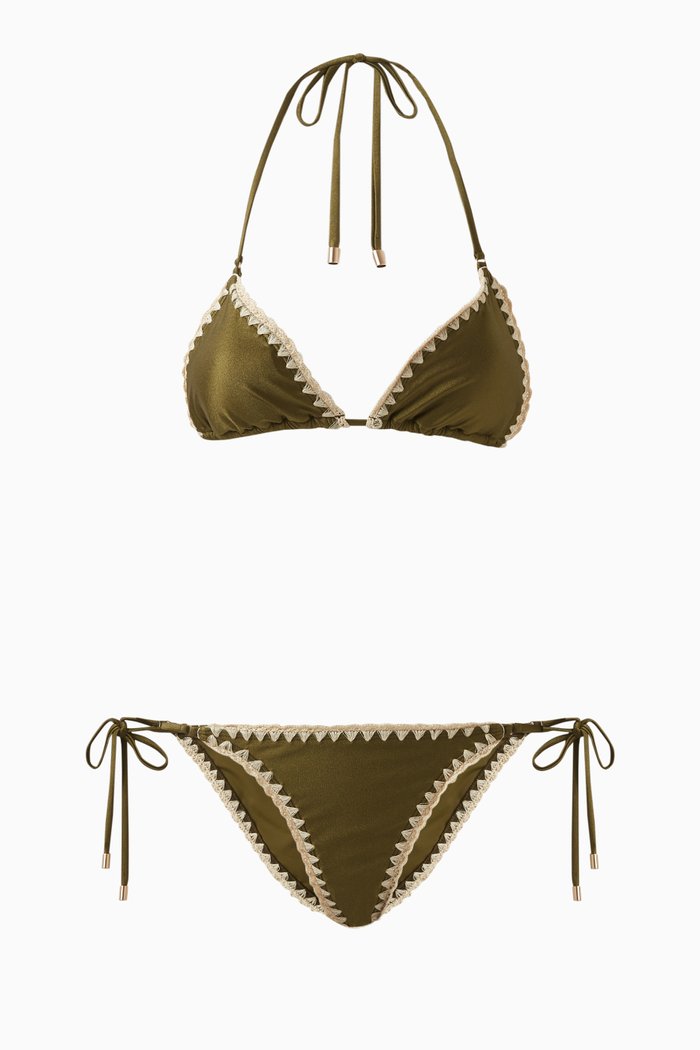 

Junie Crochet Edge Bikini in Lycra, Green