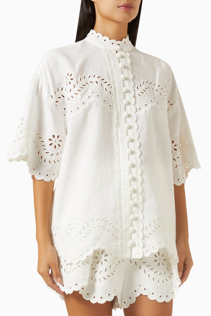 

Junie Embroidered Shirt in Linen, White