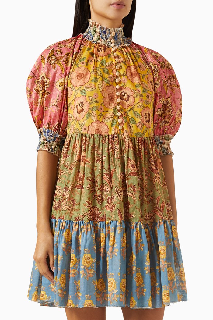 

Junie Lantern Mini Dress in Cotton, Multicolour