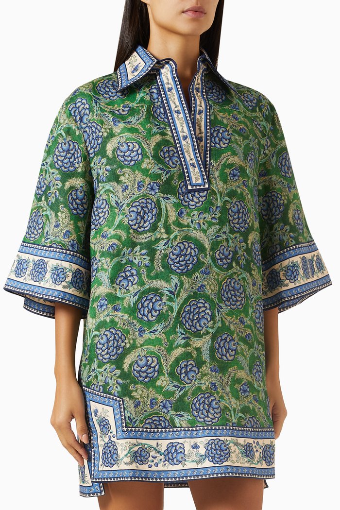 

Julie Tunic Dress in Linen, Green