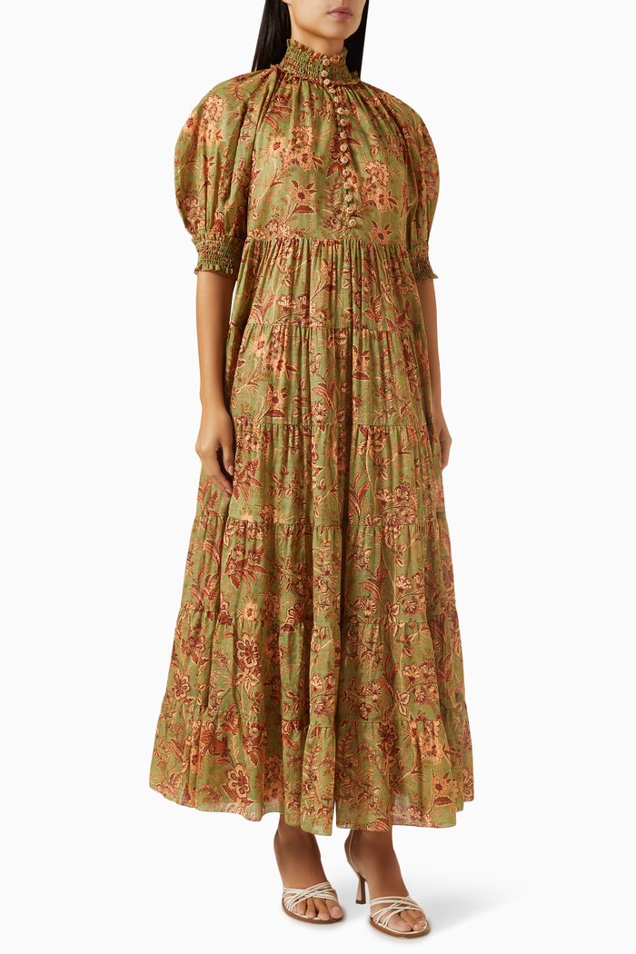 

Junie Tiered Swing Maxi Dress in Cotton, Multicolour