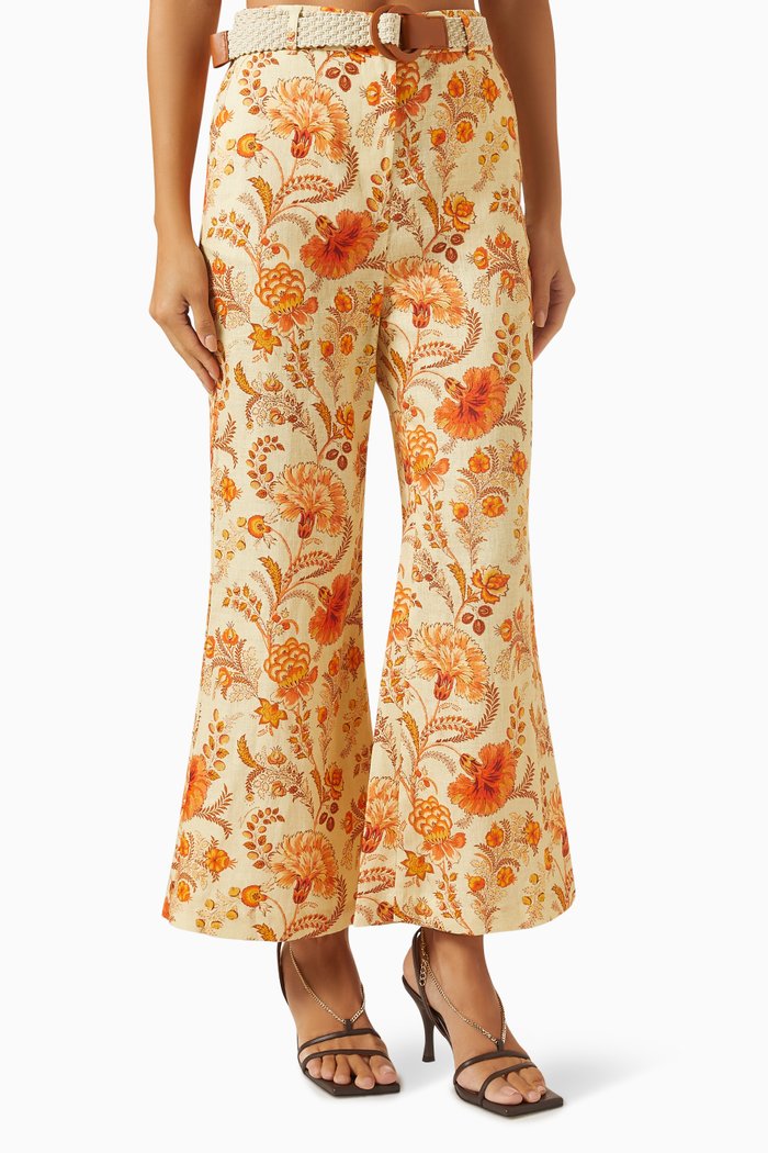 

Junie Crop Flared Pants in Linen, Multicolour