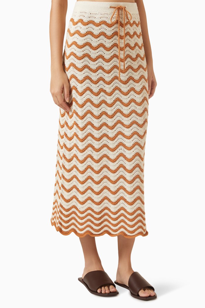 Junie Scalloped Maxi Skirt in Textured Knit, Neutral