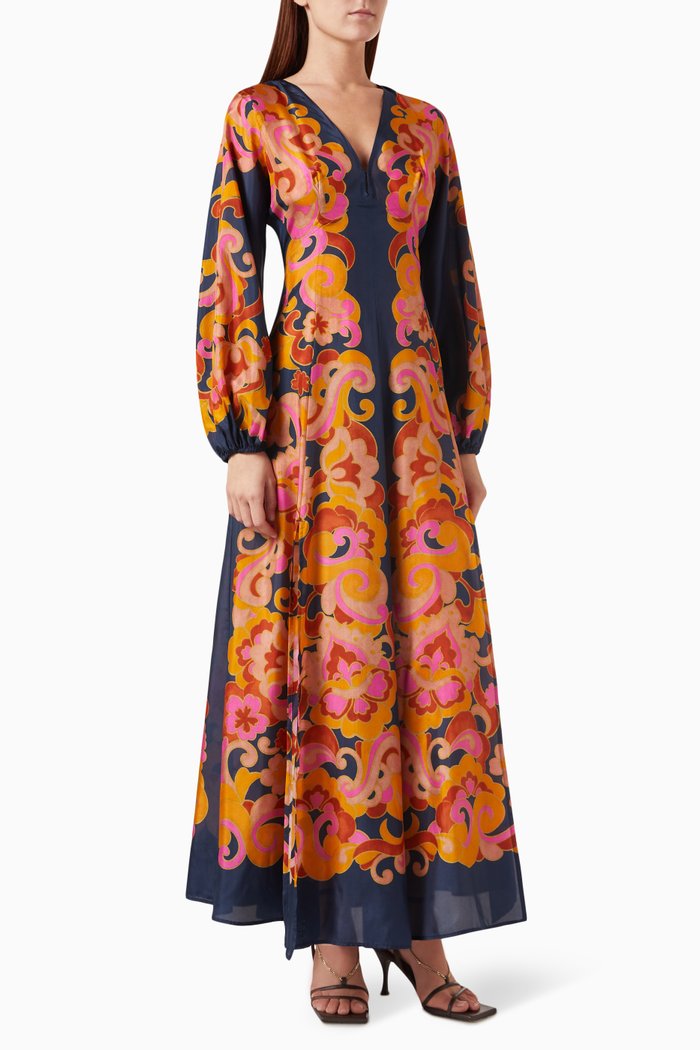 Acadian Maxi Dress in Silk, Blue