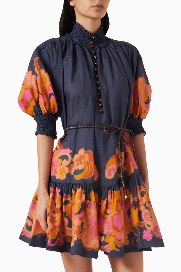 

Acadian Lantern Mini Dress in Ramie, Blue