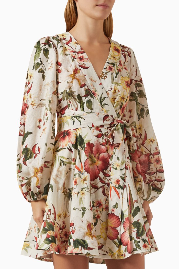 

Lexi Wrap Mini Dress in Linen, Neutral