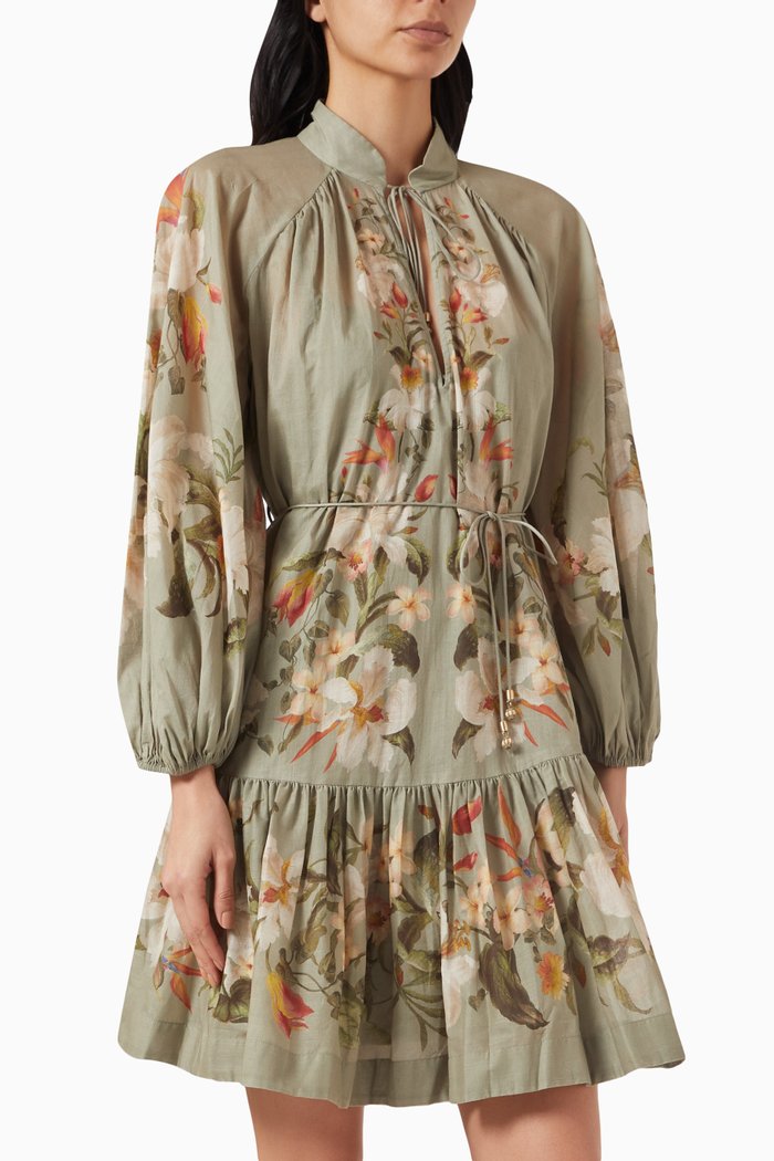 

Lexi Billow Mini Dress in Ramie, Green