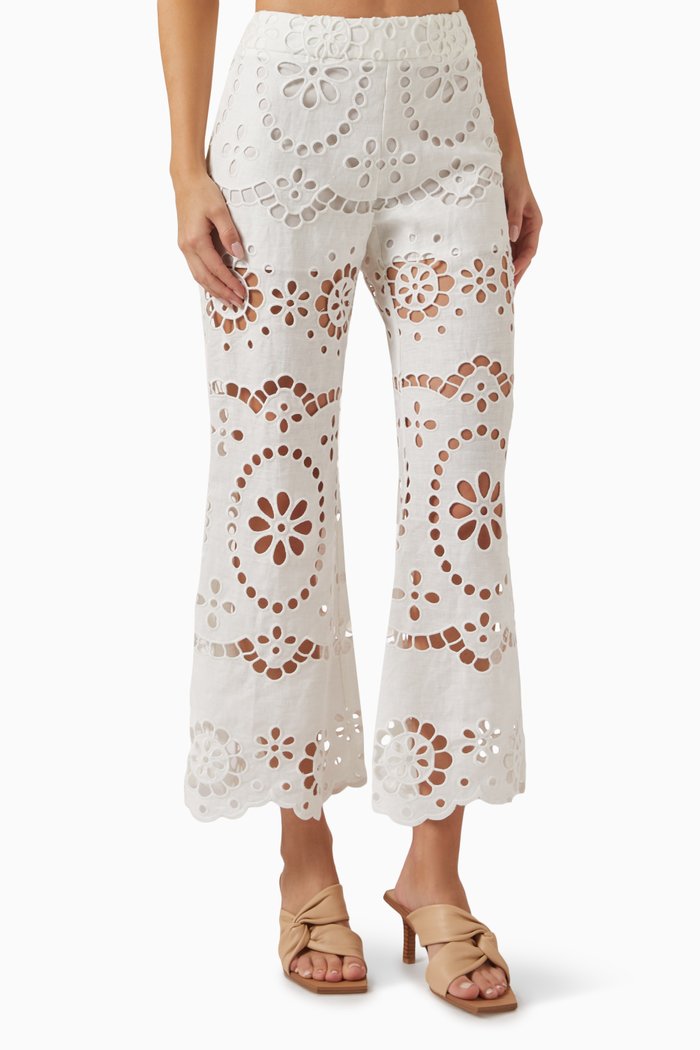 

Lexi Broderie Anglaise Flared Pants in Cotton, Neutral