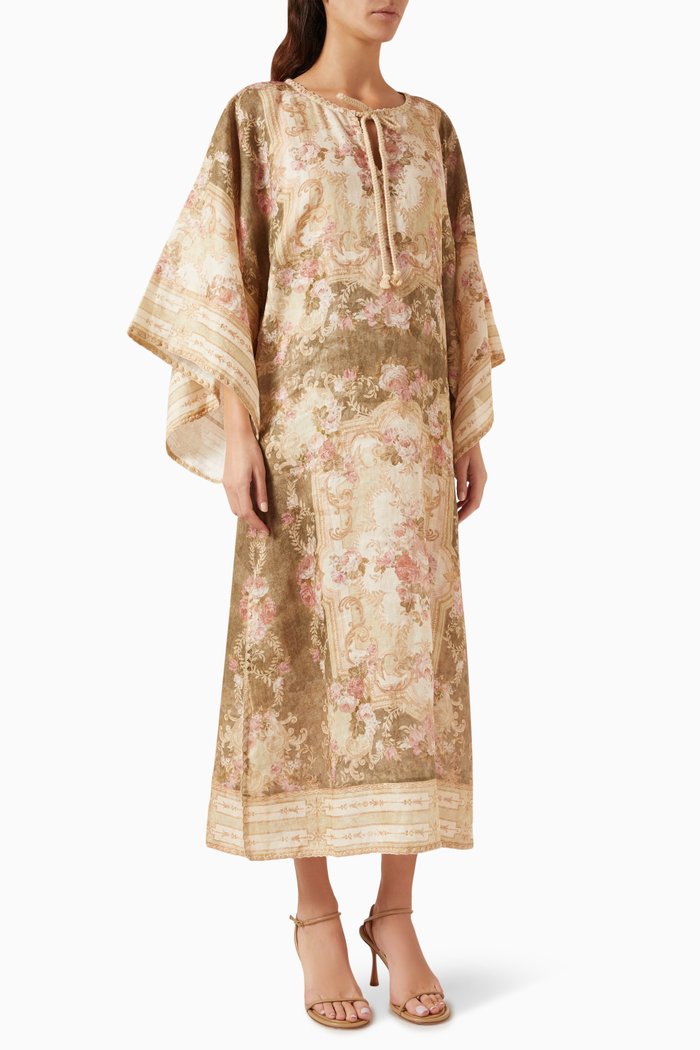 

August Kaftan Midi Dress in Linen, Green