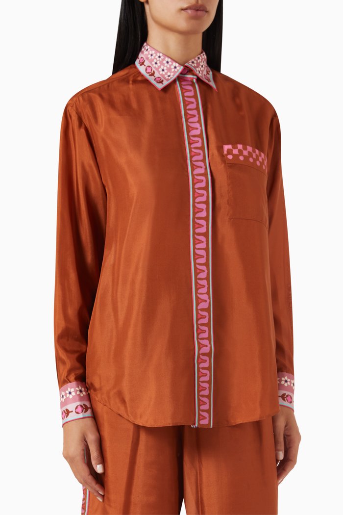 

Acadian Relaxed Shirt in Silk, Brown