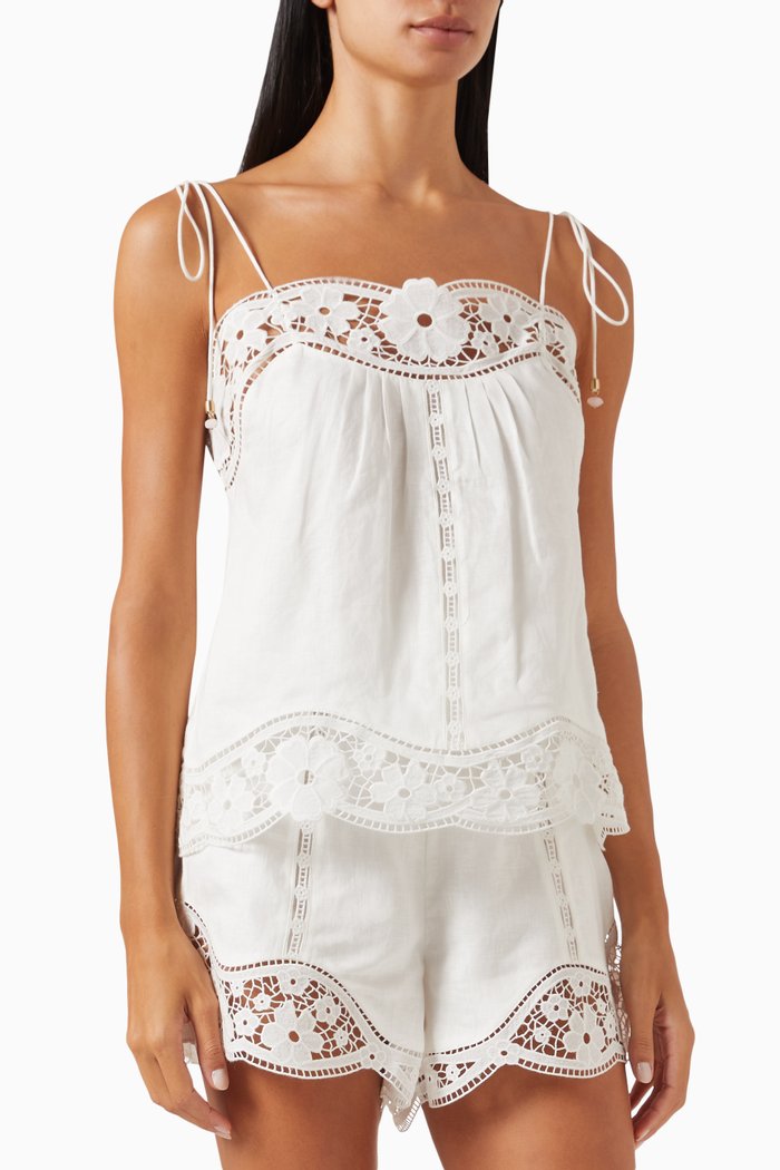 

August Broderie Cami Top in Linen, Neutral