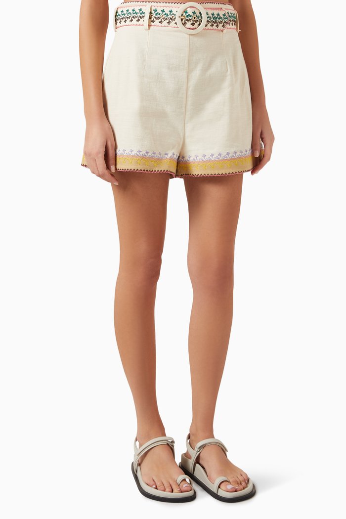 

August Embroidered Shorts in Cotton, Multicolour