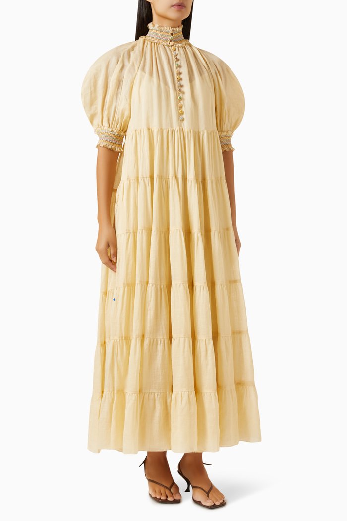 

Junie Tiered Swing Maxi Dress in Ramie, Yellow