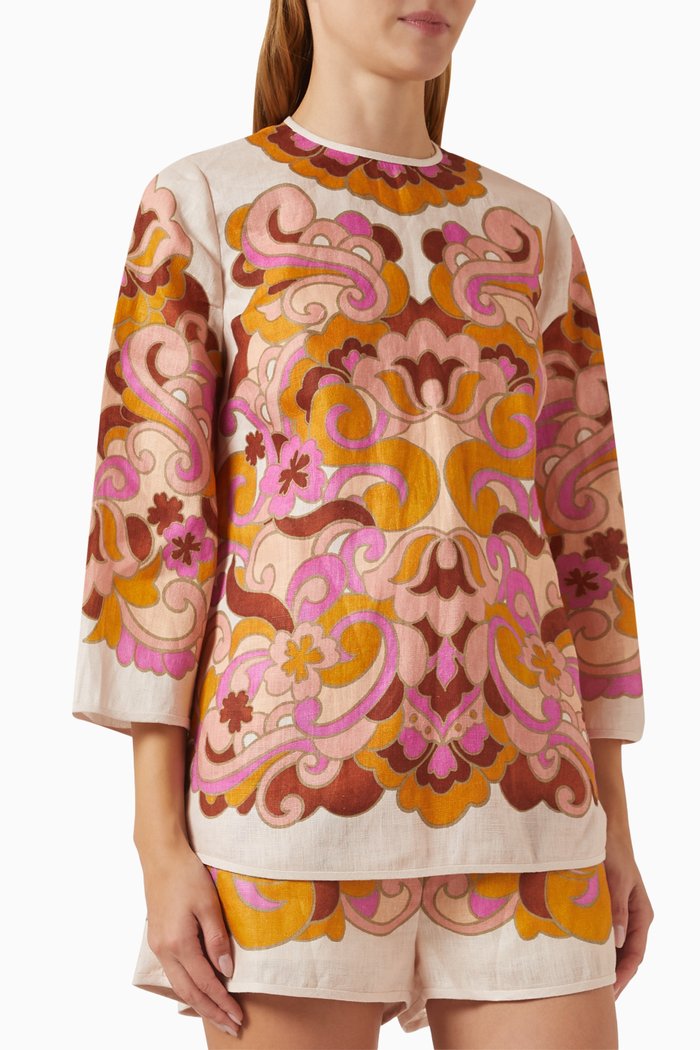 

Acadian Paisley-print Tunic Top in Linen, Multicolour