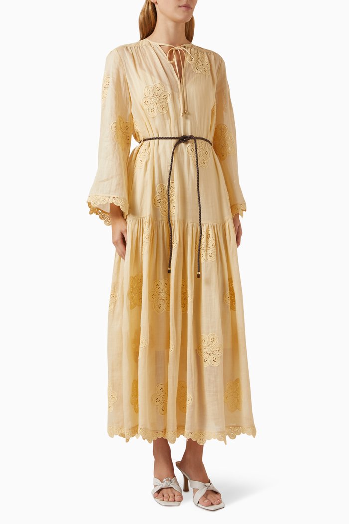 

Acadian Embroidered Maxi Dress in Ramie, Neutral
